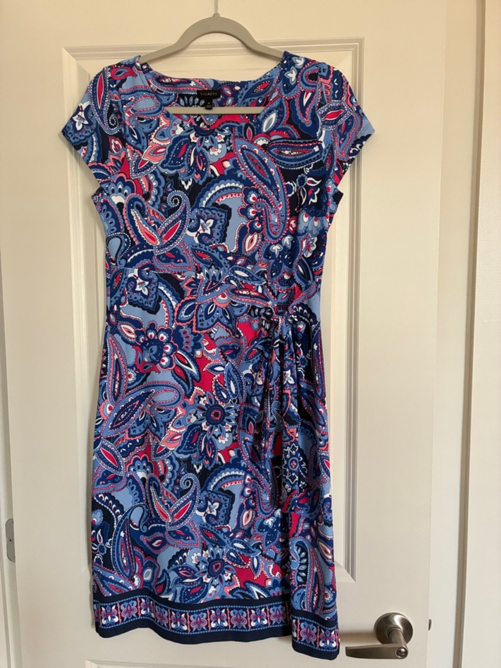 Talbots Navy, Blue and Pink Paisley Wrap-Style Midi Dress